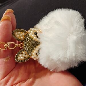White and gray fox bag charm keychain